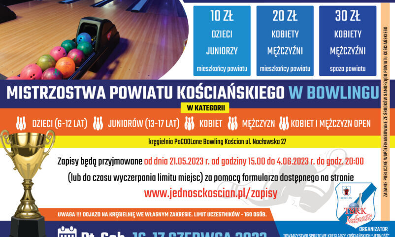 Mistrzostwa Powiatu Kościańskiego w Bowlingu 16-17 czerwca 2023 - zapowiedź
